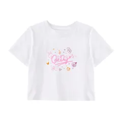 Pine Letter Printed Cotton Summer Song Clothes - Exposed Umbilicus White - View 1