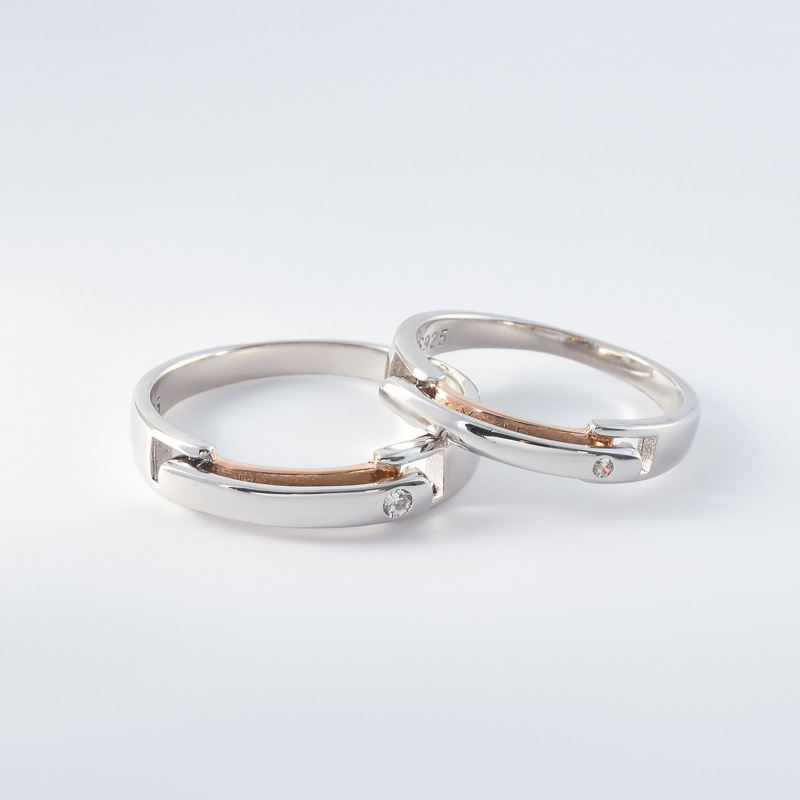 Title 2, Silver Couple Rings Men And Women Pair Flip Ope...