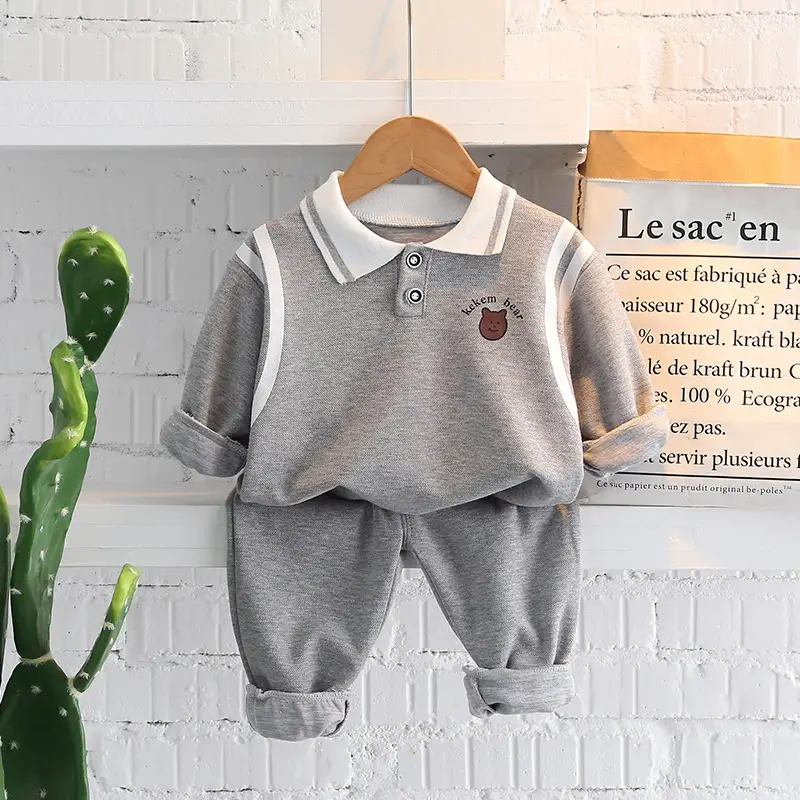 Children's Lapel Sweatshirt Sports Two-Piece Set