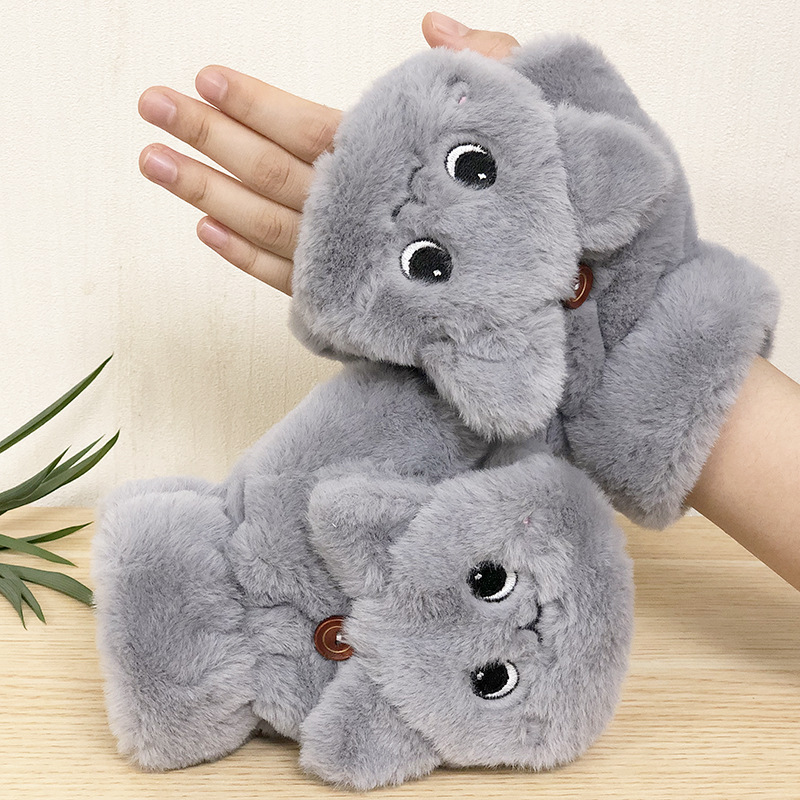 Title 9, Plush Gloves Cartoon Cat Cute Half-finger Flip ...