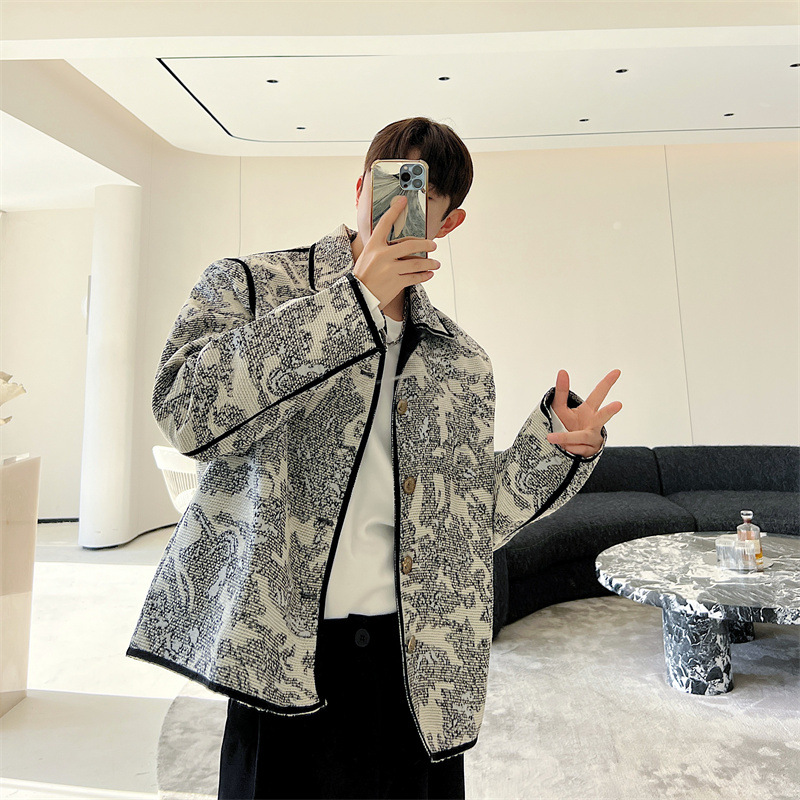 Design Relief Texture Jacquard Lapel Short Jacket Men