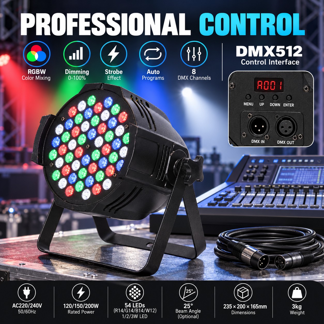 Lampă de lucru reîncărcabilă cu LED-URI de 543 W 54 3W Aprovizionare cu ridicata RGB Iluminat 200W Corp de iluminat exterior Energie