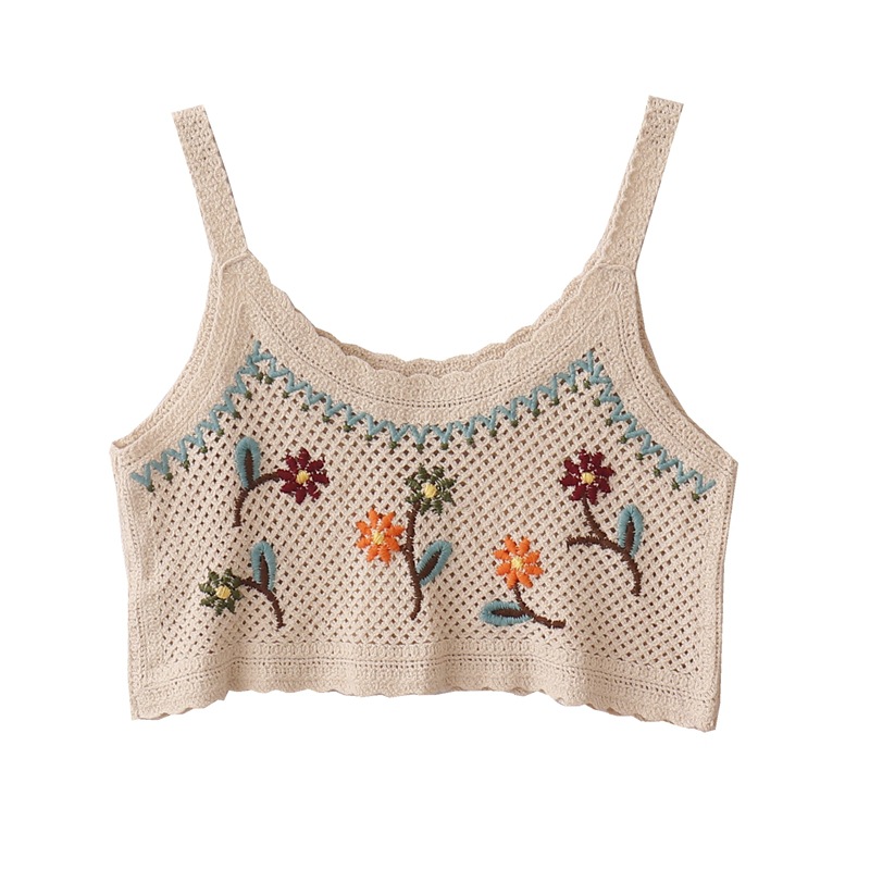 Hollow Embroidered Small Short Sling Top
