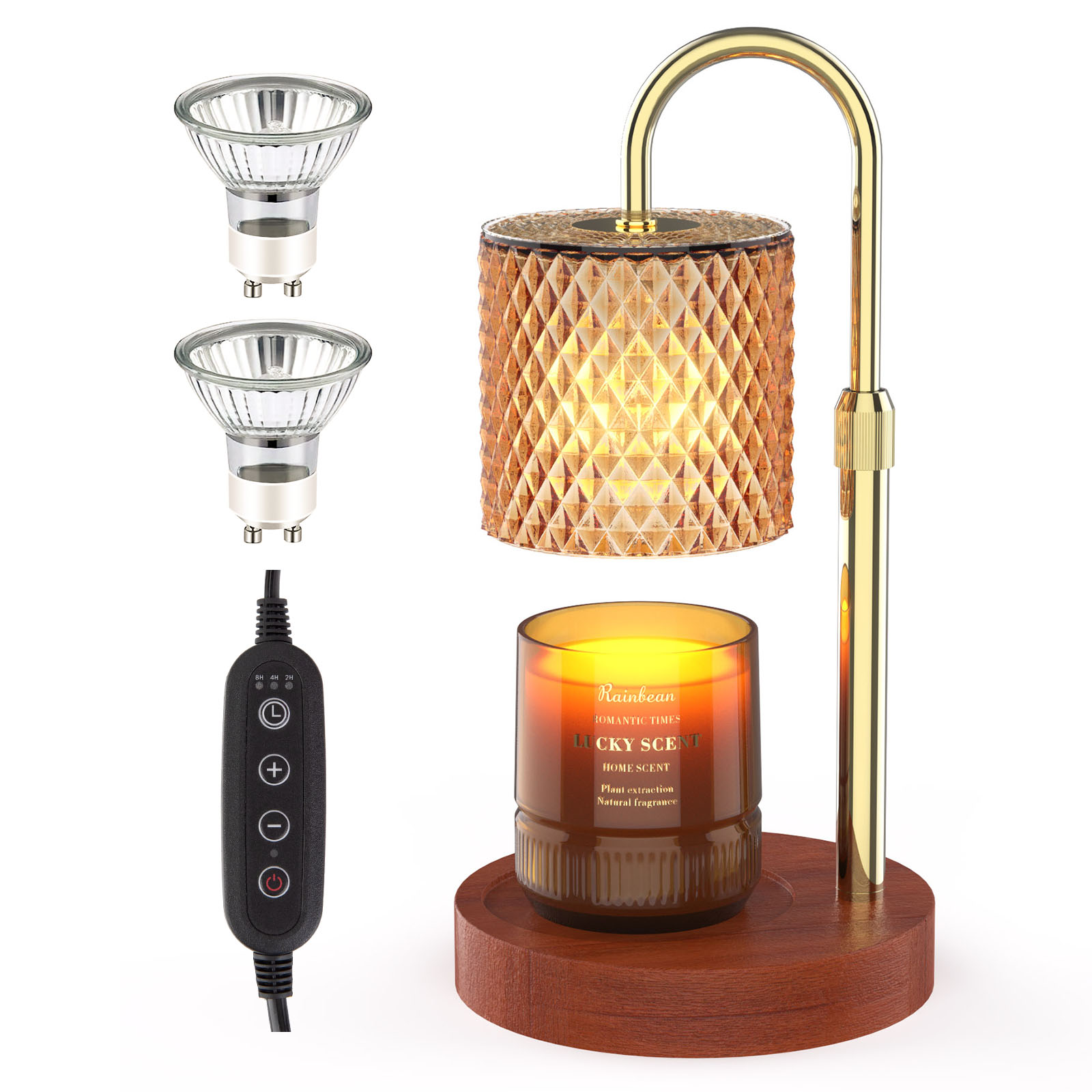 Adjustable Height Electric Candle Warmer Lamp. Timable Candle Warmer Lamp Newly upgraded candle warmer lamp with timer button, there are 3 kinds of time can be set: 2H/4H/8H. In timed mode, you can do your own thing without worrying about it, and the cand