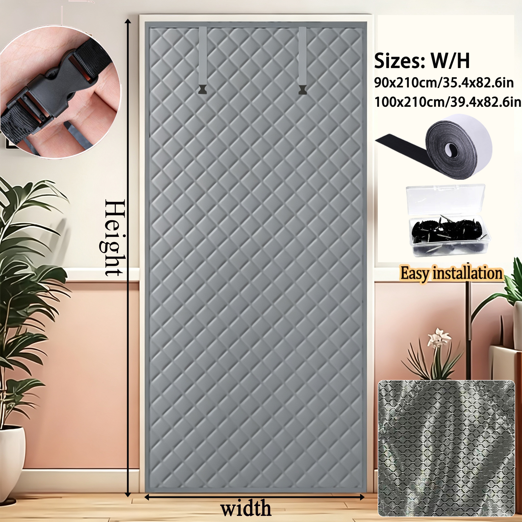 Winter Magnetic Thermal Insulated Door Curtain, Thick Warm Cotton Windproof Privacy Light Blocking Door Screen With Upgrade Buckle For Home Garage Shop Cold Protection — foto 5
