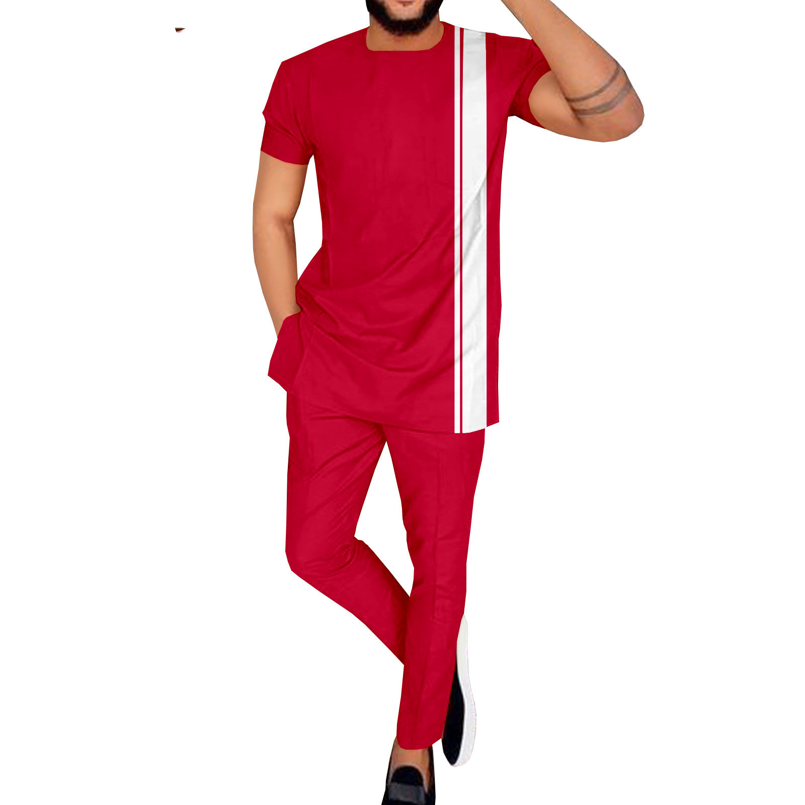 طقم رجالي كاجوال من القطن بطبعة باتيك عرقية