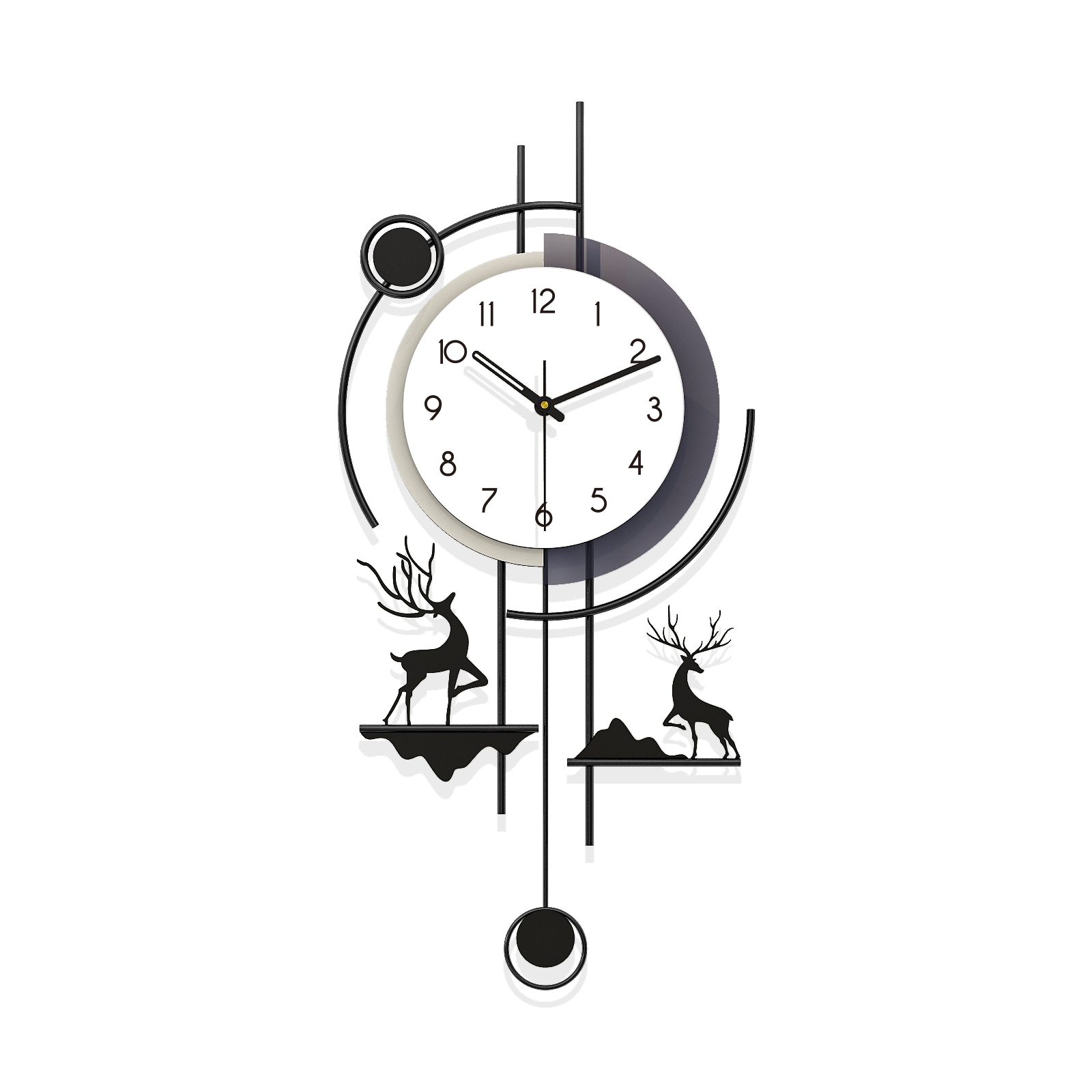 Modern Deer Wall Clock Metal Decorative Living Room Accent