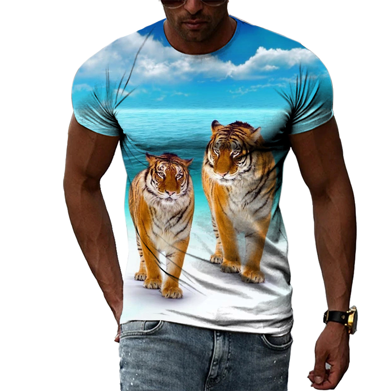 Title 12, European and American Tiger Print Short-sleeved...