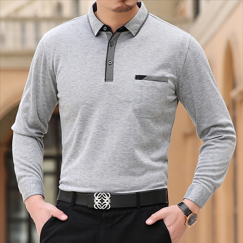 Men's Long Sleeve T-shirt Bottoming Shirt Solid Color Collar Top