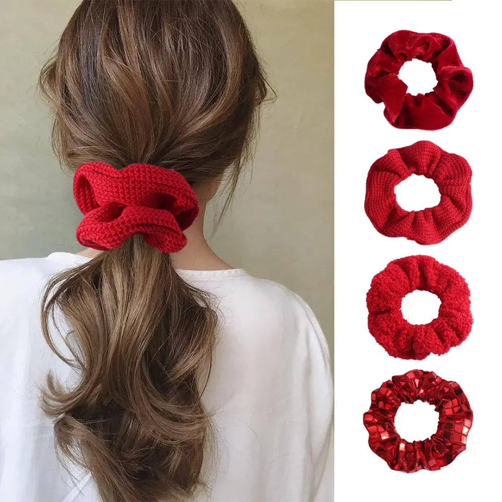 Women Hair Scrunchies Vintage Velvet Solid Color