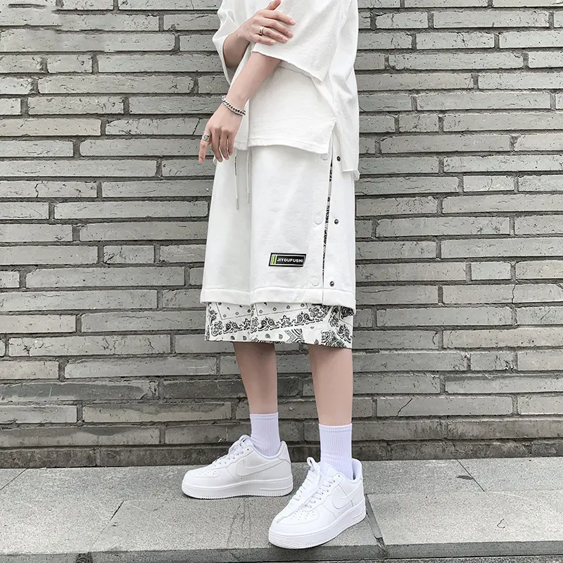Hong Kong Style Breasted Shorts Men's Hip Hop Cashew