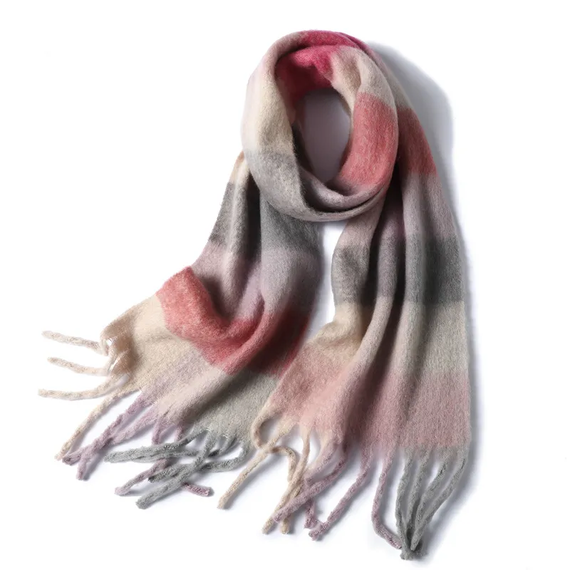 Women's Long Thick Beard Plaid Color Matching Scarf - Wj1371Color