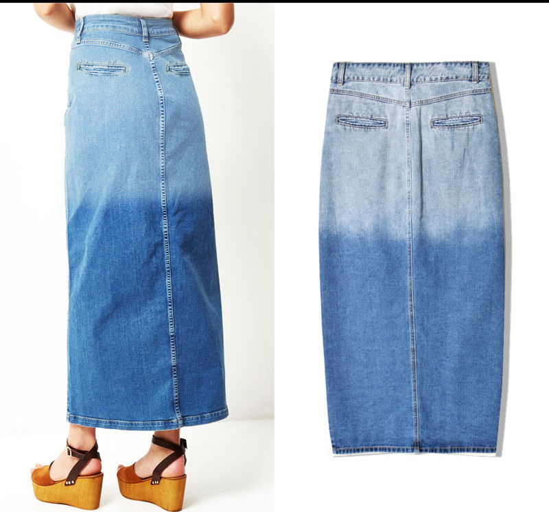 Title 5, High Waist Split Long Washed Denim Rok. Stijlvo...