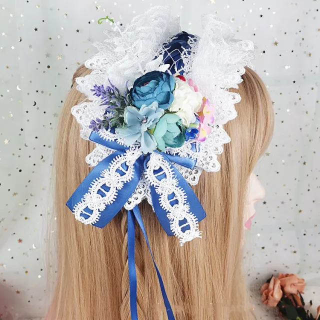 Elegant Pastoral Lace Hair Ornament With Bow Hanamaru Straw Hat J - Shop at LoveMi