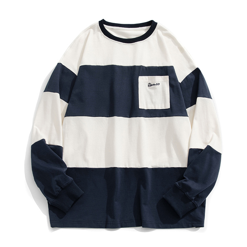 Men's Cotton Loose Retro Stitching Round Neck Sweater