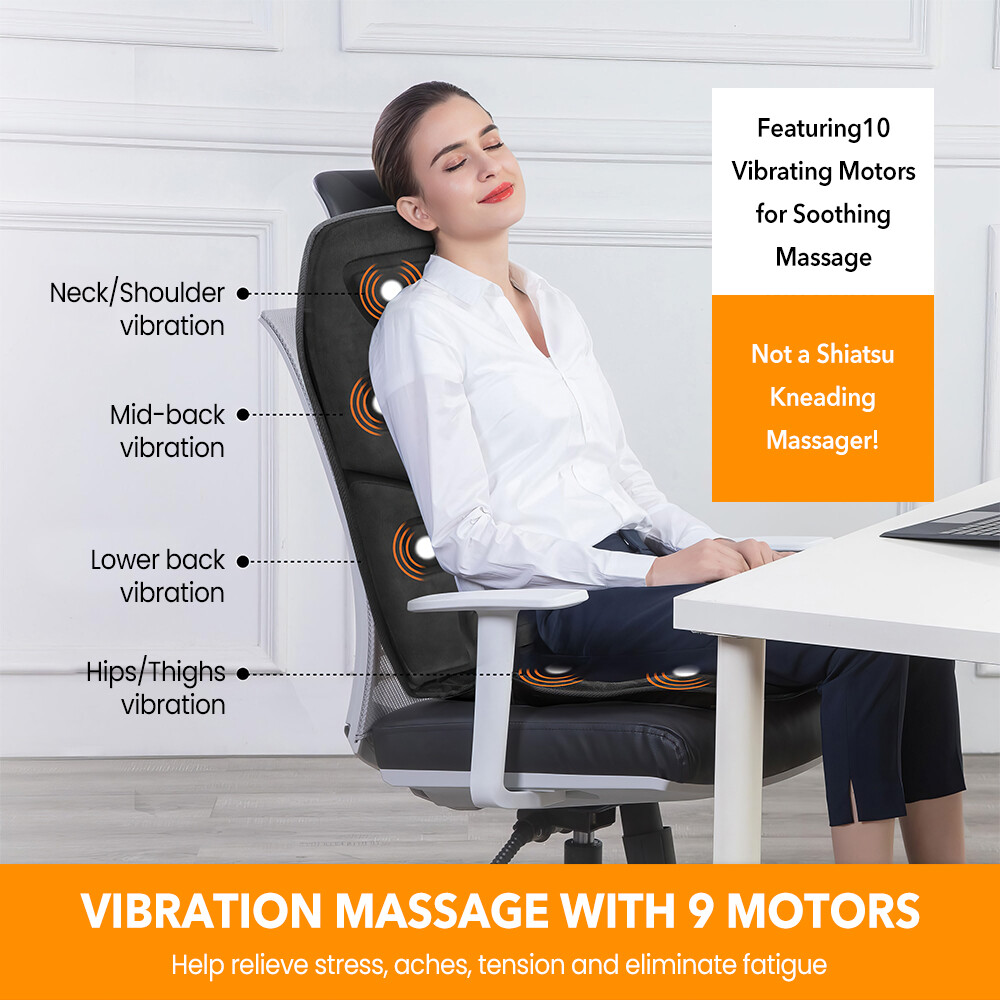 Massage Cushion Full Back Car Home Chair Seat Pad Mat 8 Modes Neck Heat Massager