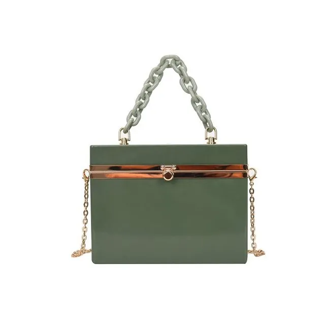 Lady Candy Color Acrylic Handbag Cute Box Messenger Bag Evening Clutch Bag Activity Chain Green - Shop at LoveMi