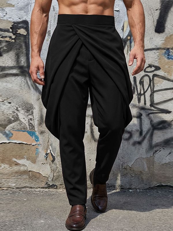 Black Cross Pleated High Waist Harem Pants