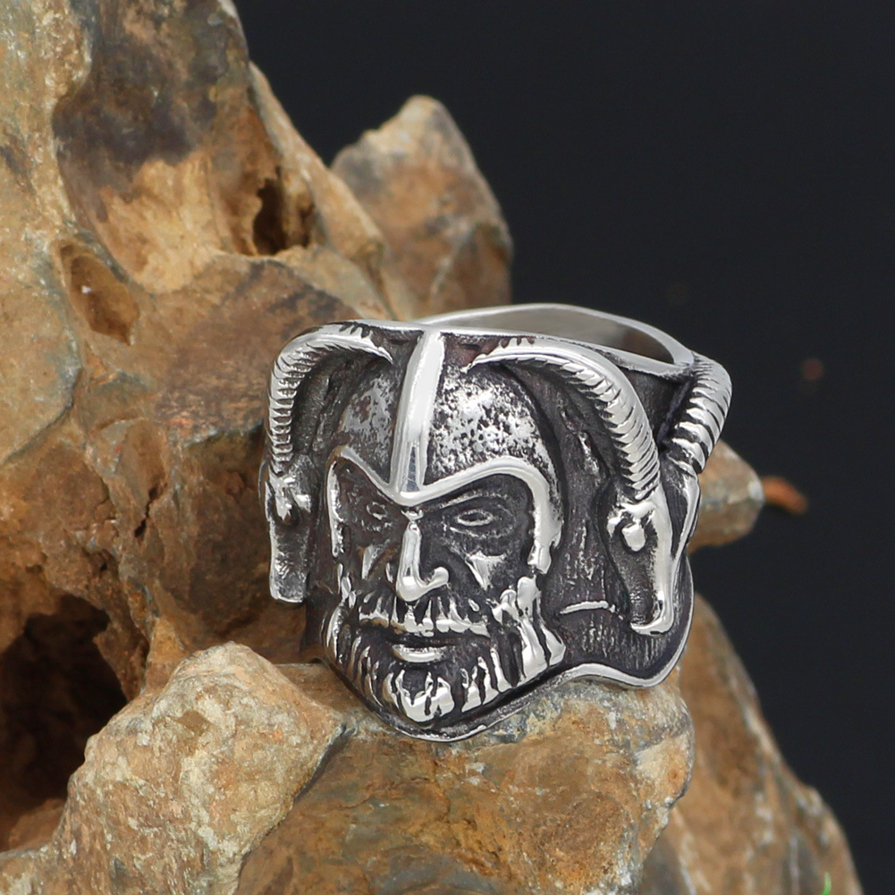 Title 4, Bague tête de mouton viking en acier inoxydable...