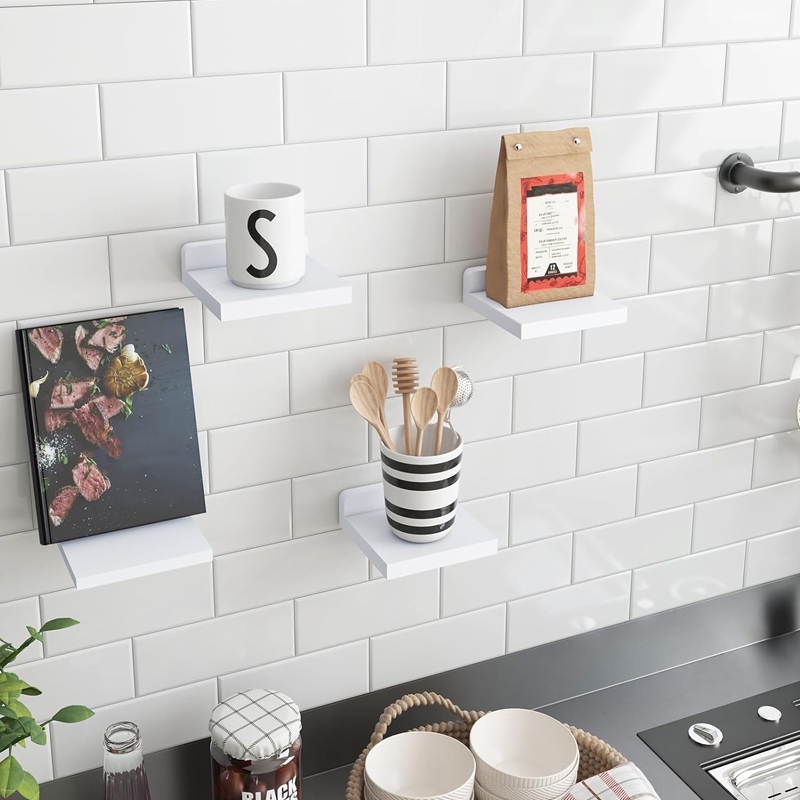 4PCS Small Wooden Floating Shelves Wall Mounted Plants Picture Display