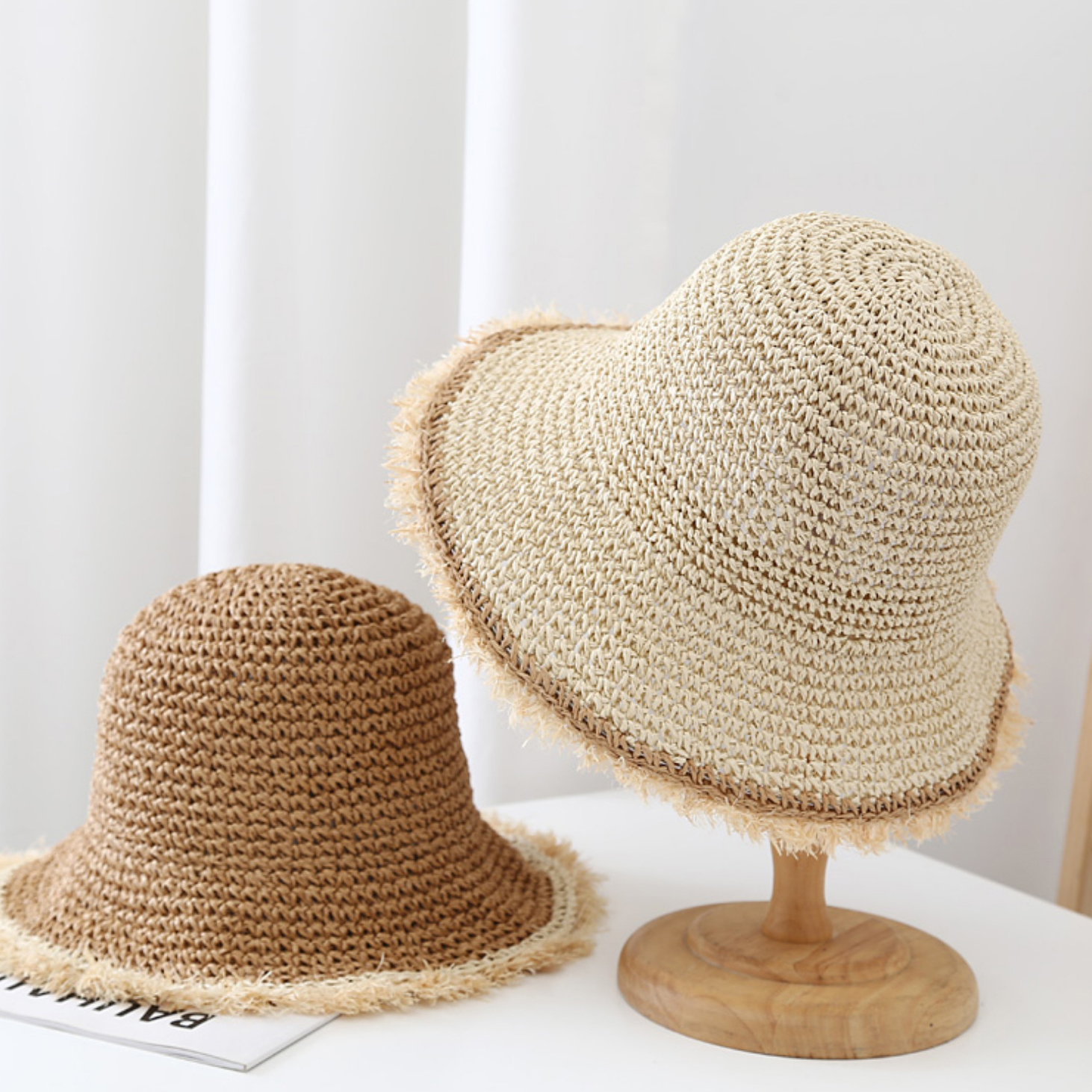 The Korean Version Of The Wide-brimmed, Fringed, Woven Straw Hat, Sun Hat, Round-top Fisherman's Hat, Beach Vacation Hat, And Sandcastle Hat Is Suitable For Vacations.