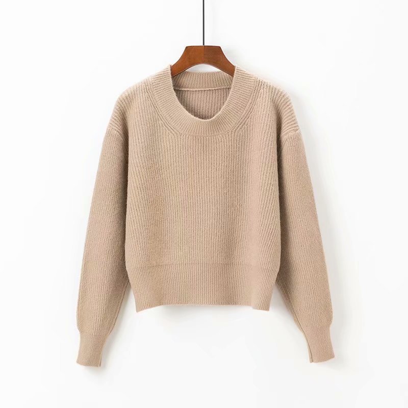 Pure Color Small Round Neck Loose Pullover Sweater