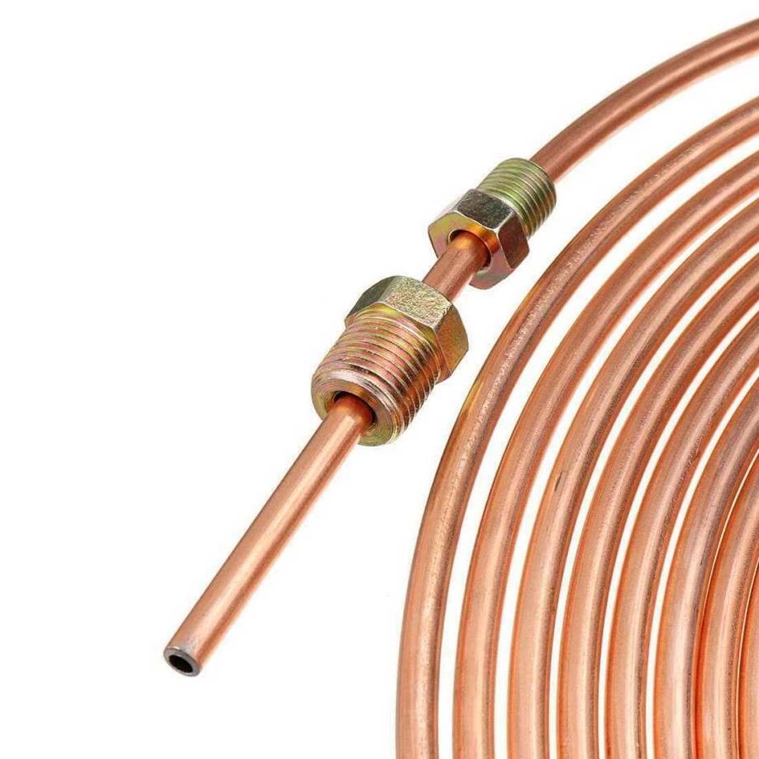 2x 25ft Copper Brake Pipe Line Tube Rolls Kit with 32 Nut Fittings — image 6