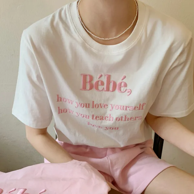 Summer Simple Retro Round Neck Pullover Embroidered Three Dimensional Letters Loose Wild Short Sleeved T Shirt Top White - Shop at LoveMi