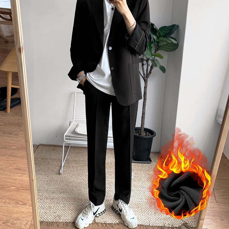 Plus Velvet Men's Loose Casual Trousers Drape Mopping Suit Straight-leg Pants