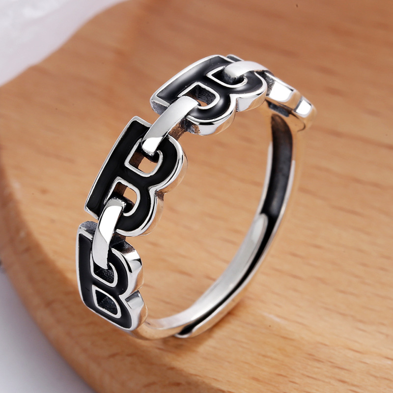 Fashion Sterling Silver Letter B Epoxy Ring