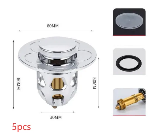Washbasin Electroplating Drainer Bouncing Core Universal Head Leak-Proof Plug Pool Basin Copper Core Push Type Leaking Plug