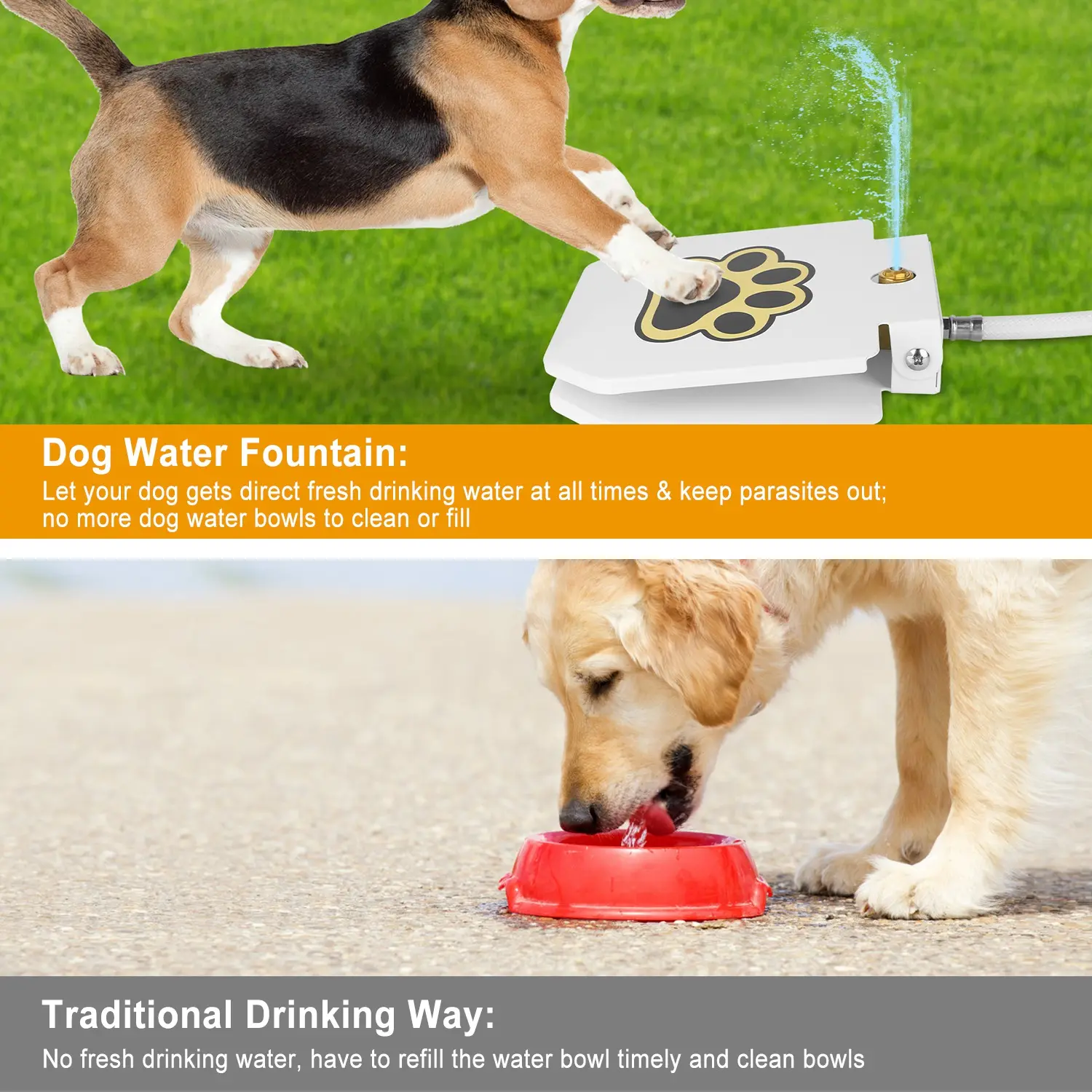 Dog Water Fountain Outdoor Pet Dispenser Step-on