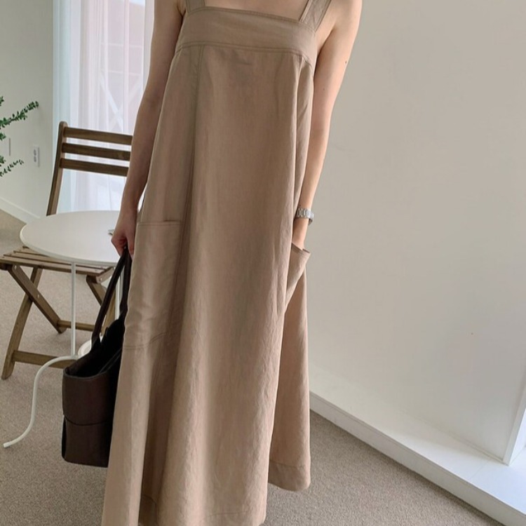 French Temperament Simple Double Pocket Solid Color Loose