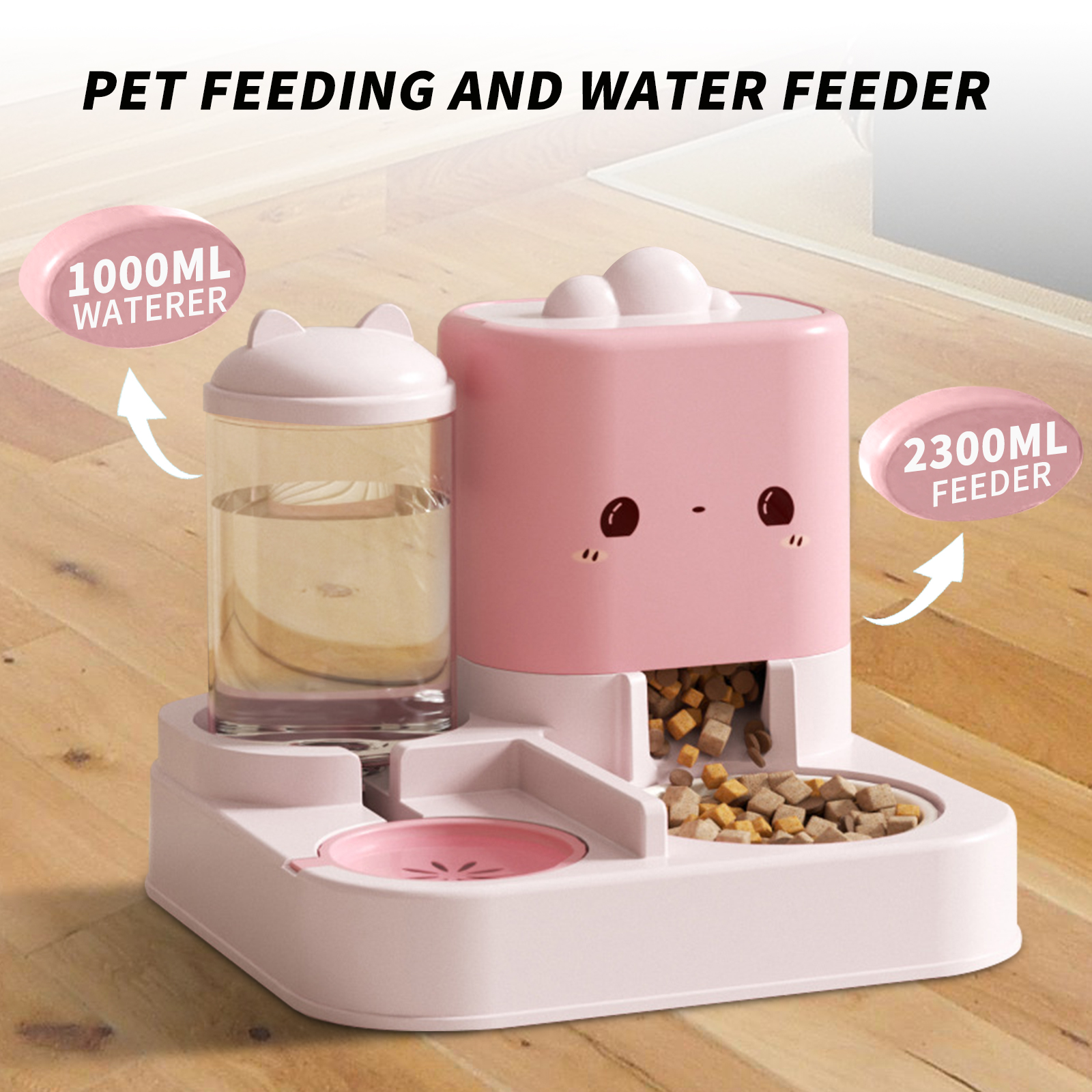 Super Cute Pink Cartoon Shaped Pet Feeding And Drinking Device, Filled With Cute Elements, Paired With Thoughtful Large Capacity Design, Easily Solves The Problem Of Pet Hunger And Thirst Dur