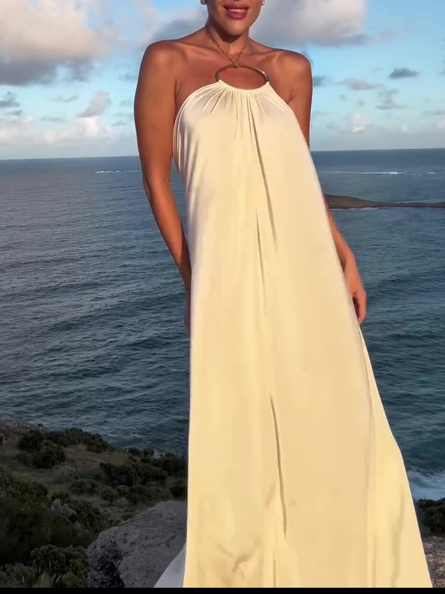 Circle Halter Loose Maxi Dress White - Shop at LoveMi
