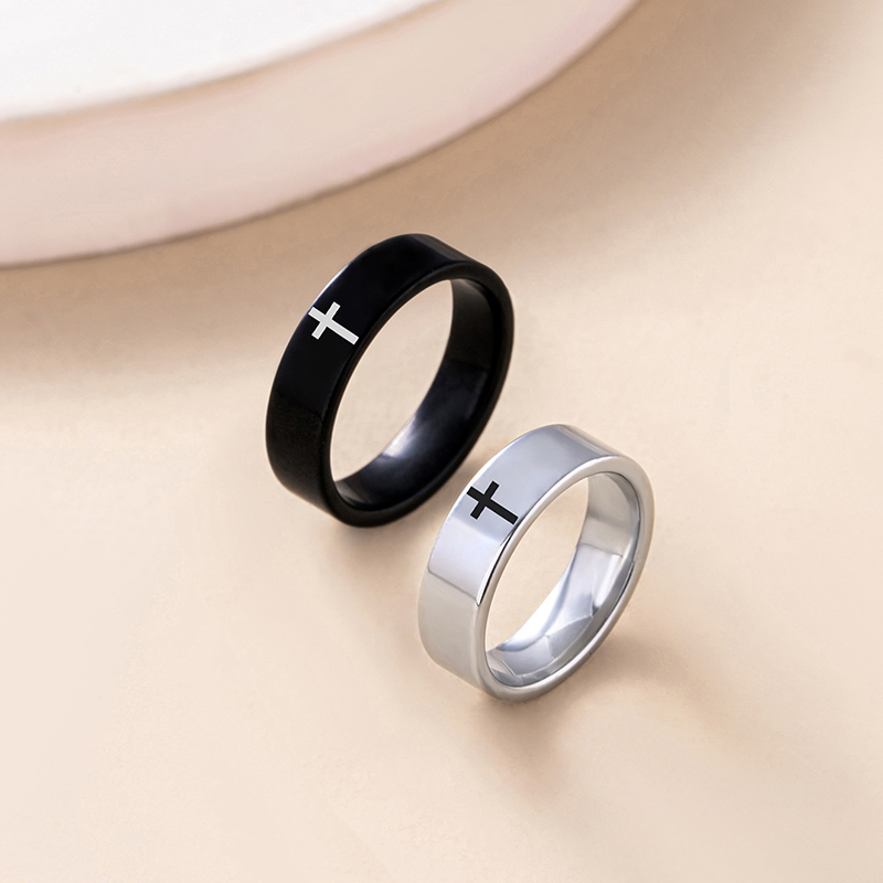 Stainless steel couple ring with cross