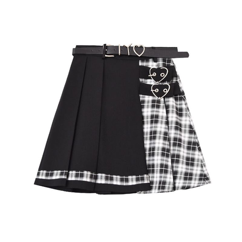 College Style Sub-splicing Skirt Women's Thin High-waist Pleated Skirt Short Skirt
