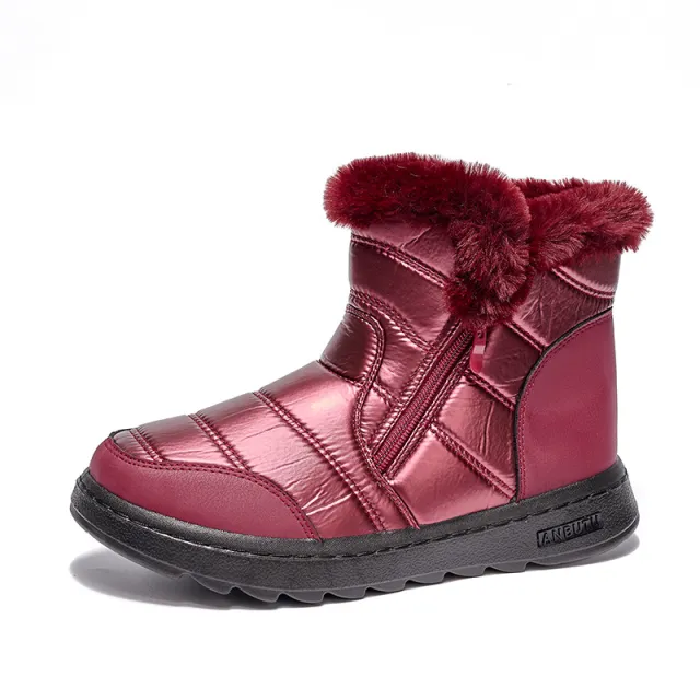 Winter Thick Plush Snow Boots With Side ZIpper High Top Platform Warm Cotton Shoes Women Solid Waterproof Fleece Walking Boot Red - Shop at LoveMi