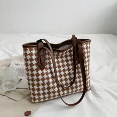 Plaid Single Shoulder Bag For Women With Large Capacity Tote - Brown - View 1