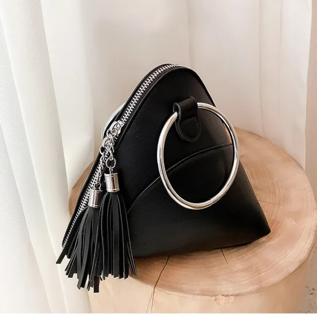 Textured Small Bag Female Tassel Handbag Black - Shop at LoveMi