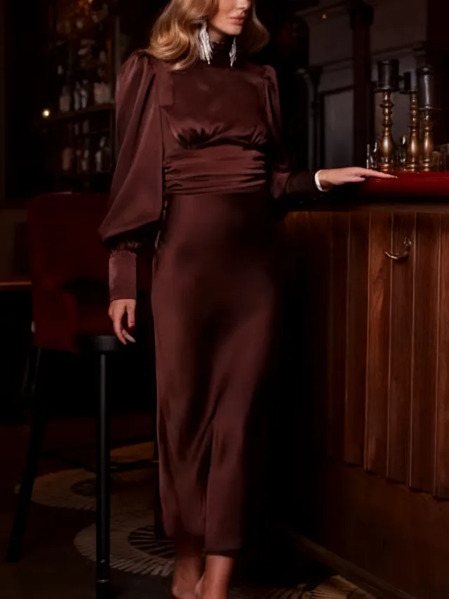Brown Backless Long sleeved Dress Brown - Shop at LoveMi