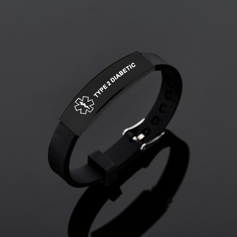 Black Stainless Steel Silicone Medical Alert ID Bracelet DIABETIC EPILEPSY SOS Bracelets 