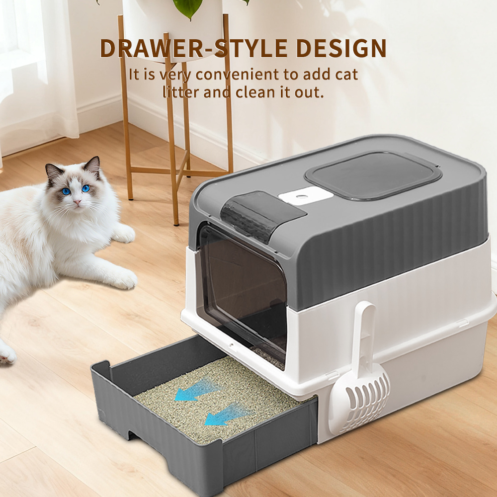Flip-Top Enclosed Cat Litter Box With Large Space, Odor Control Anti-Splashing Cat Potty With Cleaning Scoop & Deodorizer