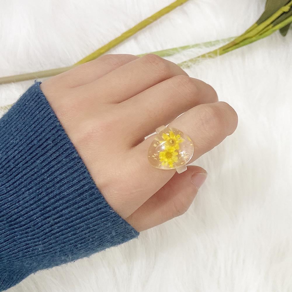 3-piece Transparent Resin Dried Flower Ring