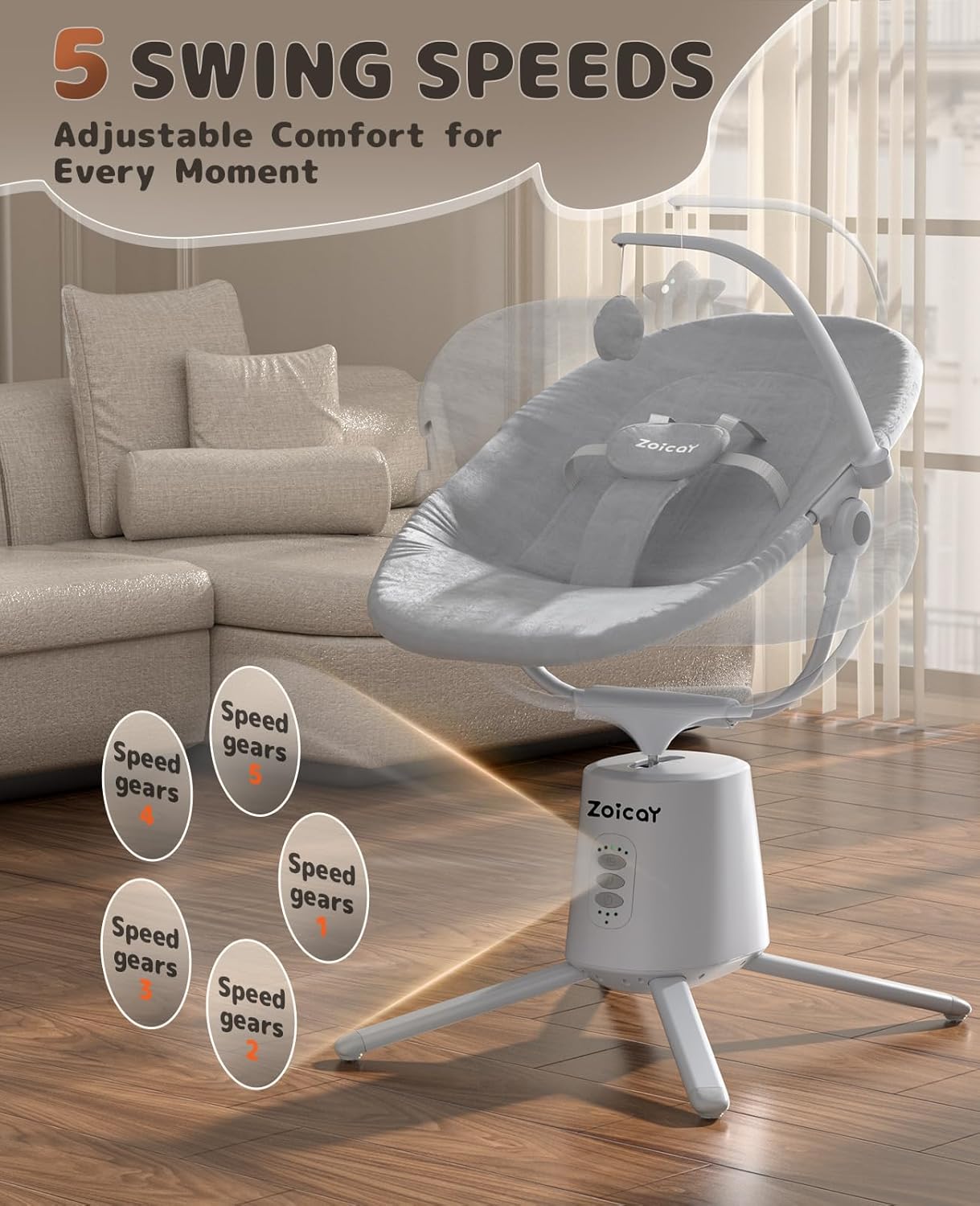 Baby Swing,Baby Swings For Infants With 3 Modes & 5 Speeds BT Enabled App & Remote Control, Electric Swing 6 Melodies And 3 Timer Setting 6