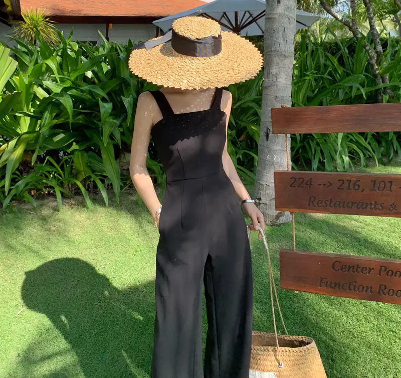 Black high waist wide leg back temperament jumpsuit