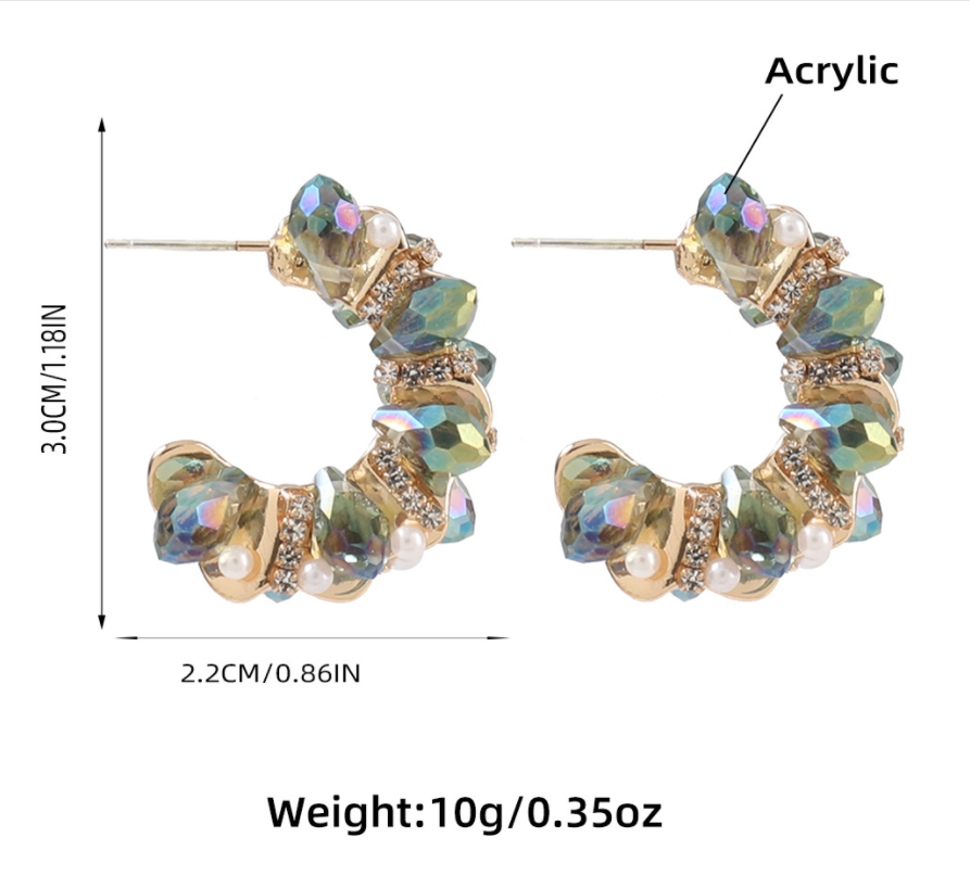 Alloy Diamond Acrylic C Shape Earrings