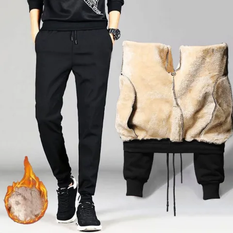 Autumn Winter Pants Men Women Trousers Warm Fleece Drawstring