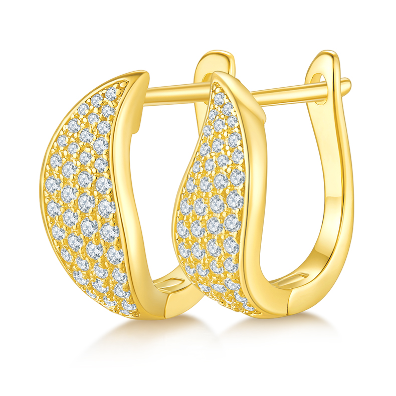 S925 Sterling Silver Moissanite Pave Huggie Hoops  U-Shaped Earrings With GRA Certificate Platinum Or Rose Gold Or Gold Plated Jewelry Gift Box Set For Women
