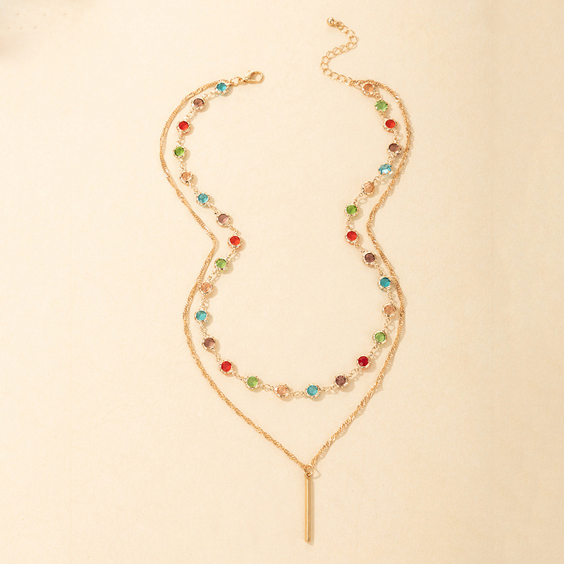 Color Rhinestone Long Simple Ins Style Word Necklace